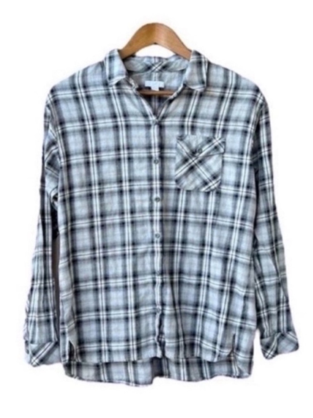 J. Jill Plaid Tunic Shirt Size Small 100% Cotton Gray Black White Fall Blouse